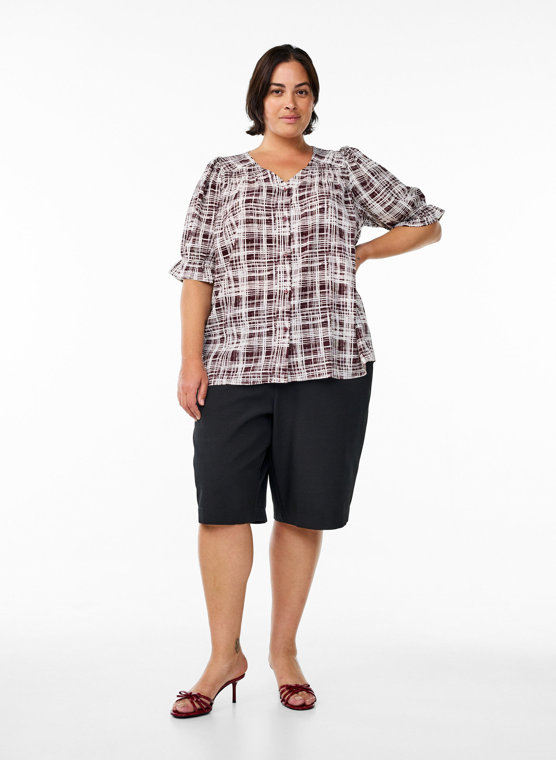 ZizzifashionShirt blouse with 1/2 sleeves, Dark Bordeaux, Model image number 1