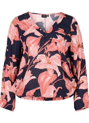Viscose blouse with smock, N. Sky Sketch Flower, Packshot image number 0