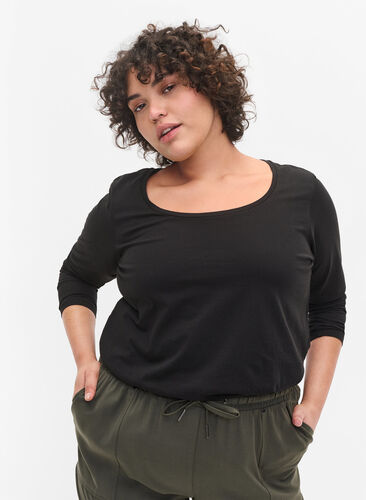 Basic cotton blouse 2-pack, Black/Bright W, Model image number 0
