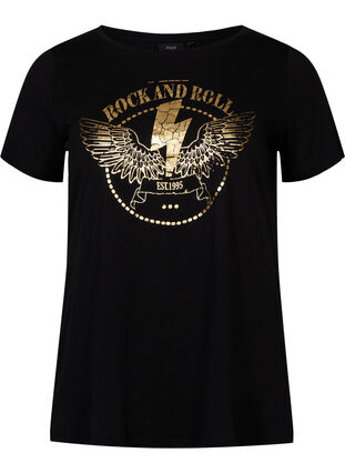 Short-sleeved cotton t-shirt with print, Black Rock, Packshot image number 0