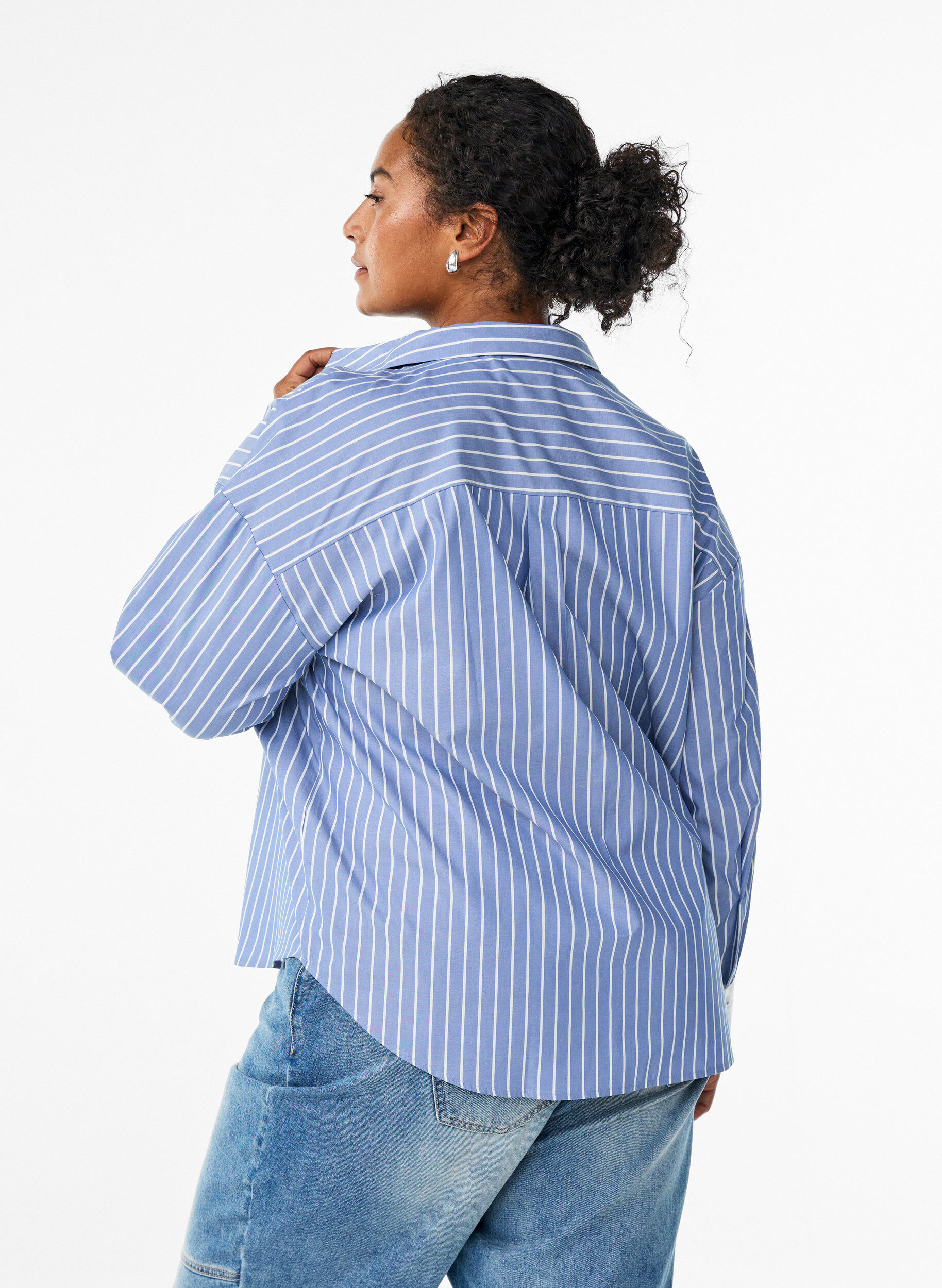 Zizzifashion Striped shirt with contrast cuffs, Blue, Model image number 2