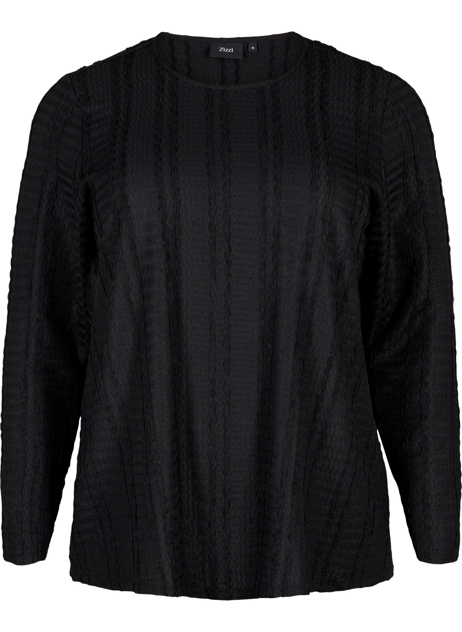 Zizzifashion Long-sleeved blouse with texture, Black, Packshot image number 0