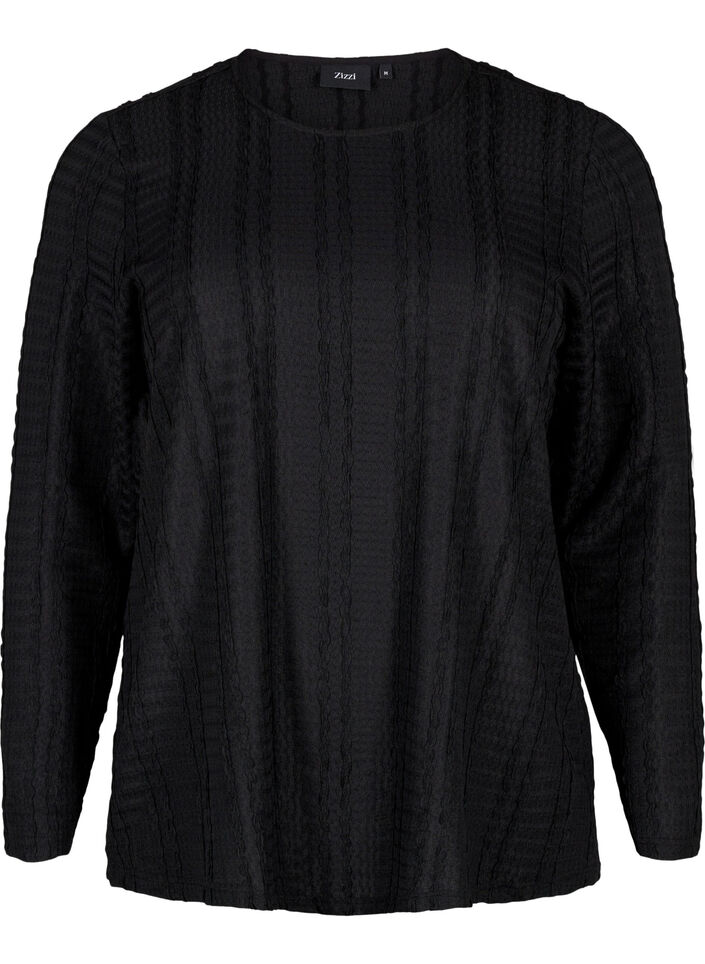 Long-sleeved blouse with texture, Black, Packshot image number 0
