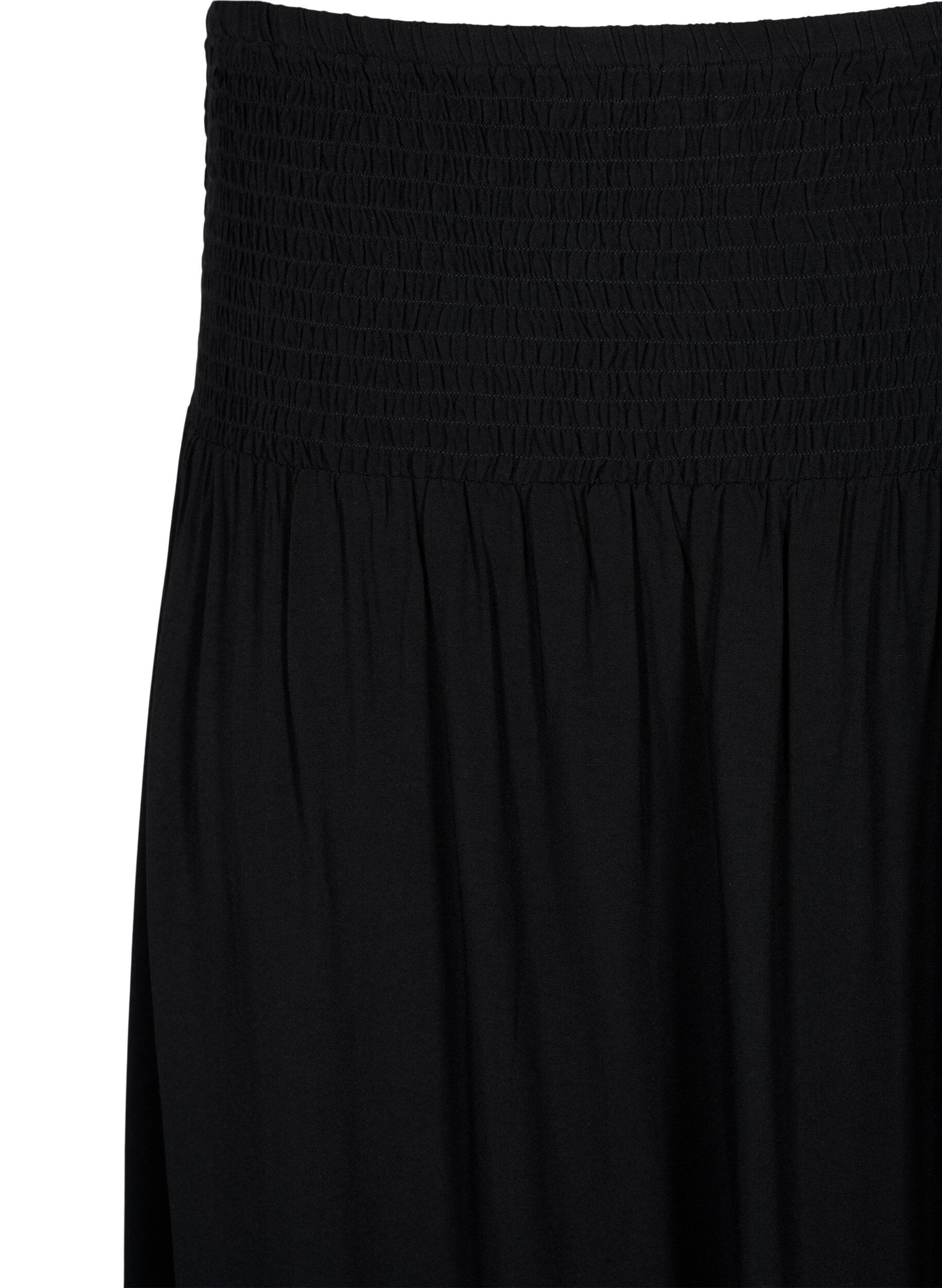 Zizzifashion Viscose maxi skirt with smocking, Black, Packshot image number 2