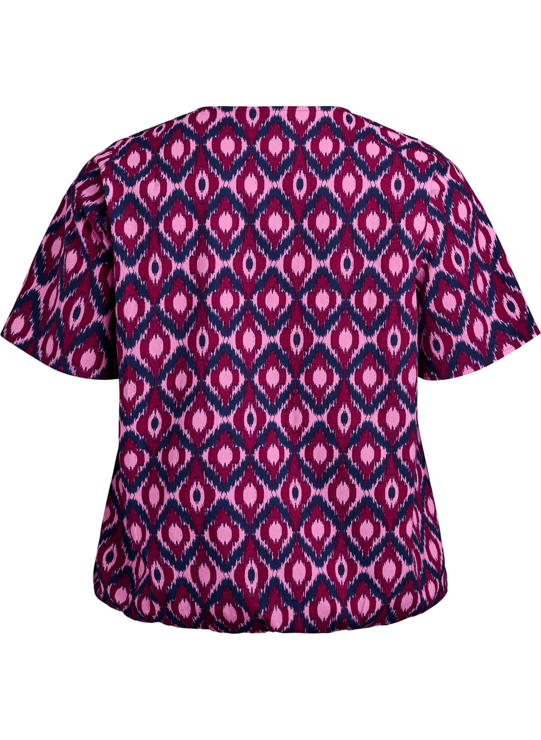 Zizzifashion Cotton blouse with print and short sleeves, Pink, Packshot image number 1