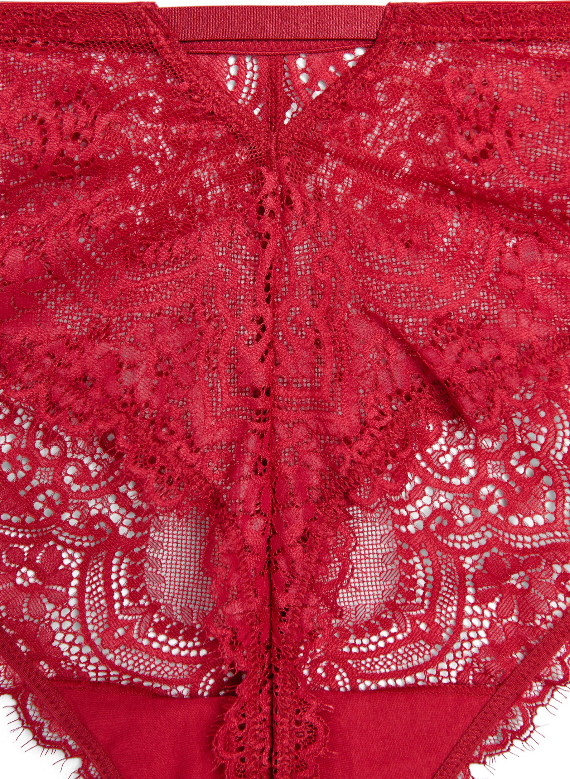 Zizzifashion Lace thong with keyhole detail at the back, Red, Packshot image number 3