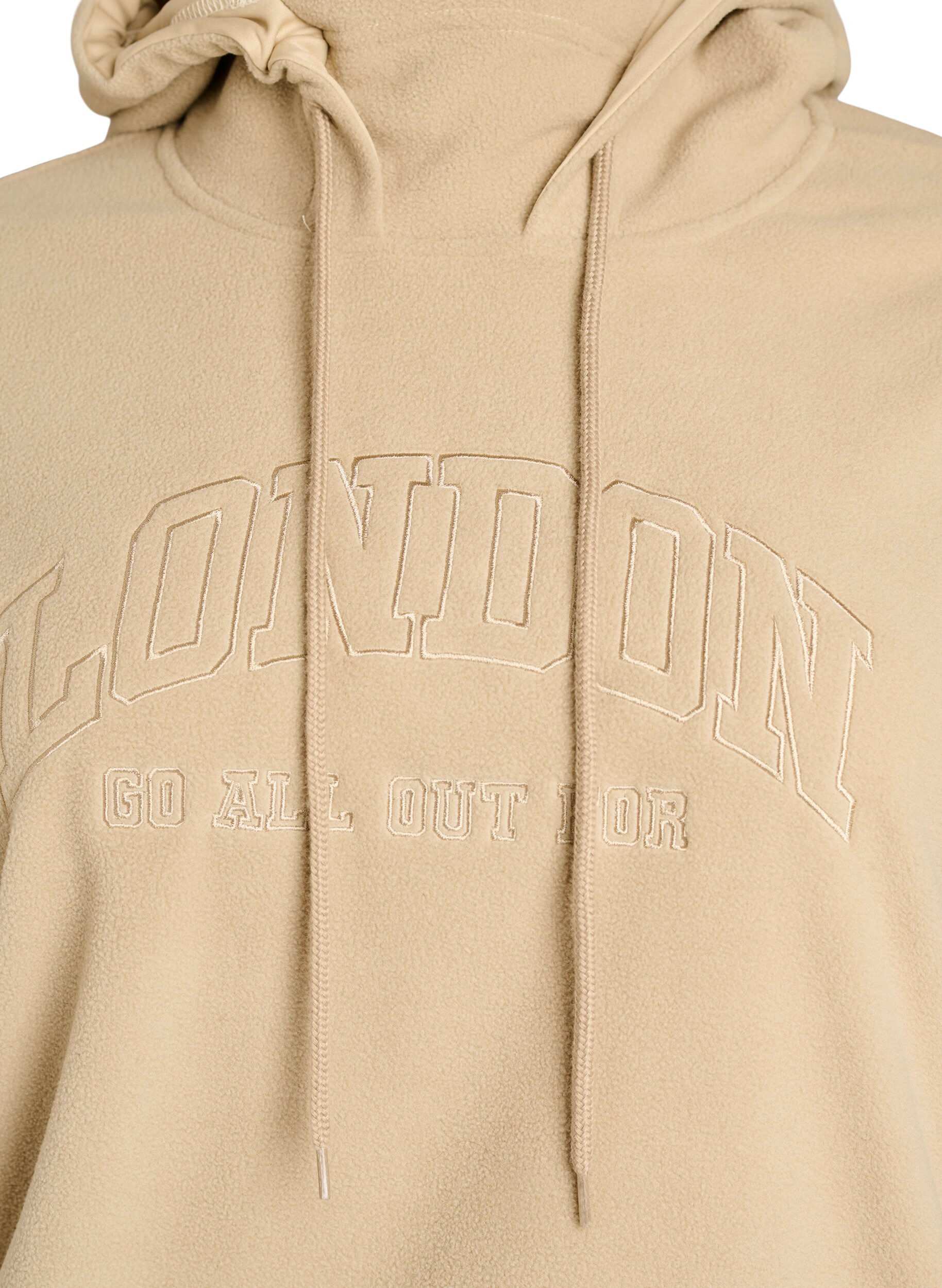 ZizzifashionFleece hoodie with a high neck and embroidered text, Beige, Packshot image number 2