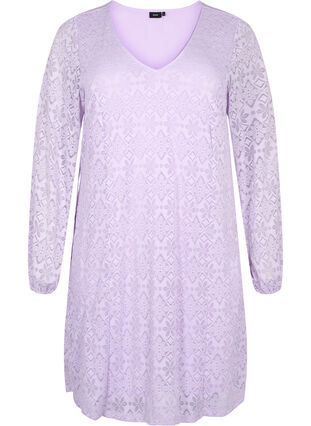 Lace dress with v neck and long sleeves, Pastel Lilac, Packshot image number 0