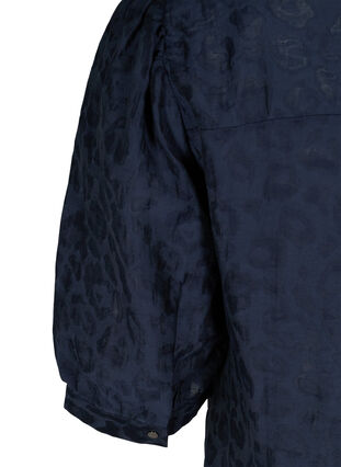 Blouse with 2/4 puff sleeves and a tone-on-tone pattern, Navy Blazer, Packshot image number 3
