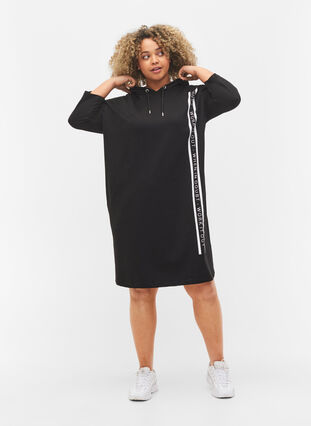 Sweatshirt hooded dress with 3/4 sleeves, Black, Model image number 2