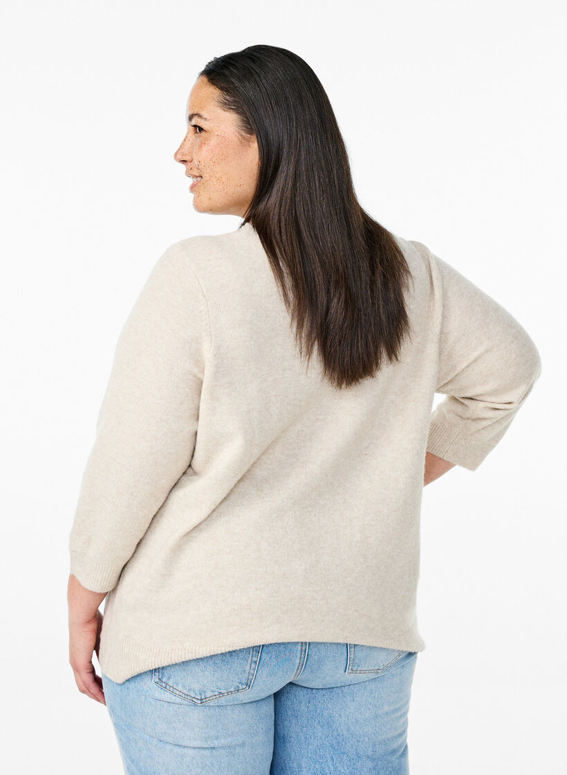 Knitted blouse with flowers and 3/4 sleeves, Pumice Stone Mel., Model image number 1