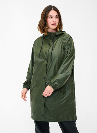 Rain jacket with hood and button fastening, Forest Night, Model image number 0