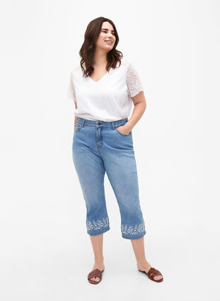 High-waisted Amy knickers with embroidery, Light blue denim, Model image number 0