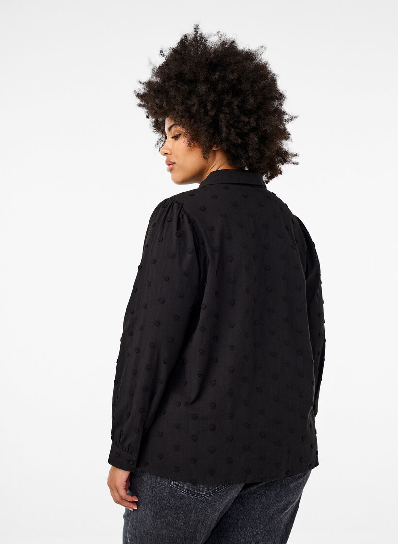 Shirt with collar and sewn-on hearts, Black, Model image number 2