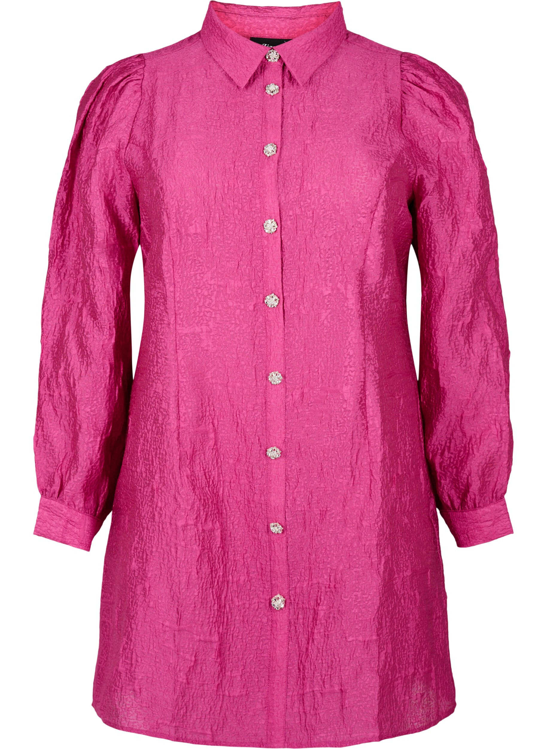 Zizzifashion Shirt dress with texture and pearl buttons, Cactus Flower, Packshot image number 0