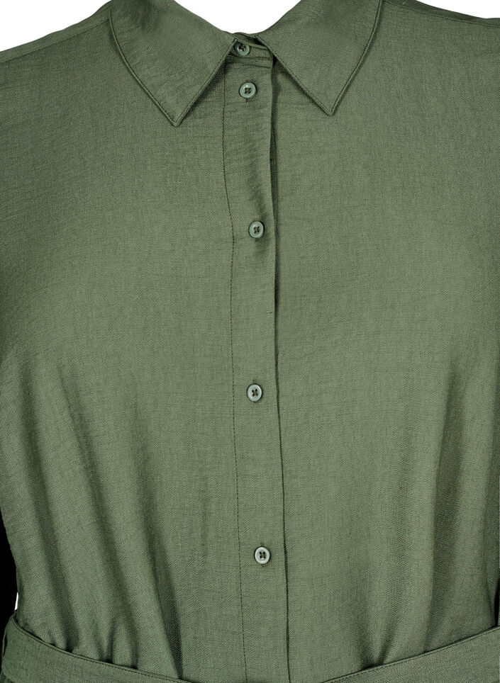 Shirt dress with tie belt and long sleeves, Green, Packshot image number 2