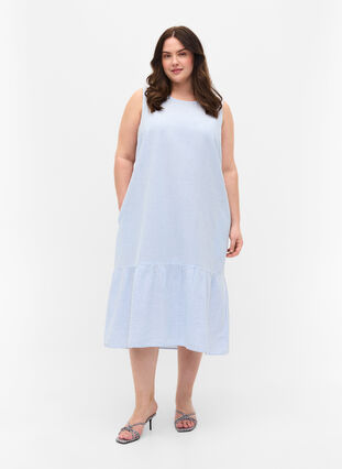 Sleeveless cotton dress with stripes, Skyway Stripe, Model image number 2