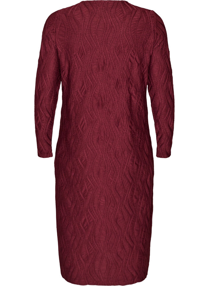 Midi dress with a wavy texture and long sleeves, Red, Packshot image number 1
