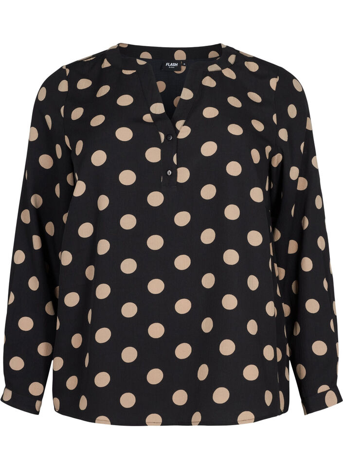 FLASH - Long sleeve blouse with print, Black Brown Dot, Packshot image number 0