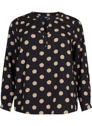 FLASH - Long sleeve blouse with print, Black Brown Dot, Packshot image number 0