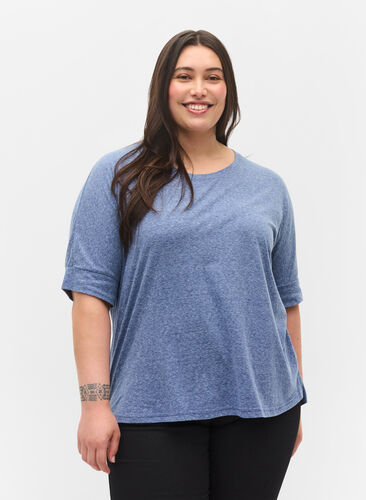 Melange blouse with short sleeves, Twilight Blue Mel., Model image number 0