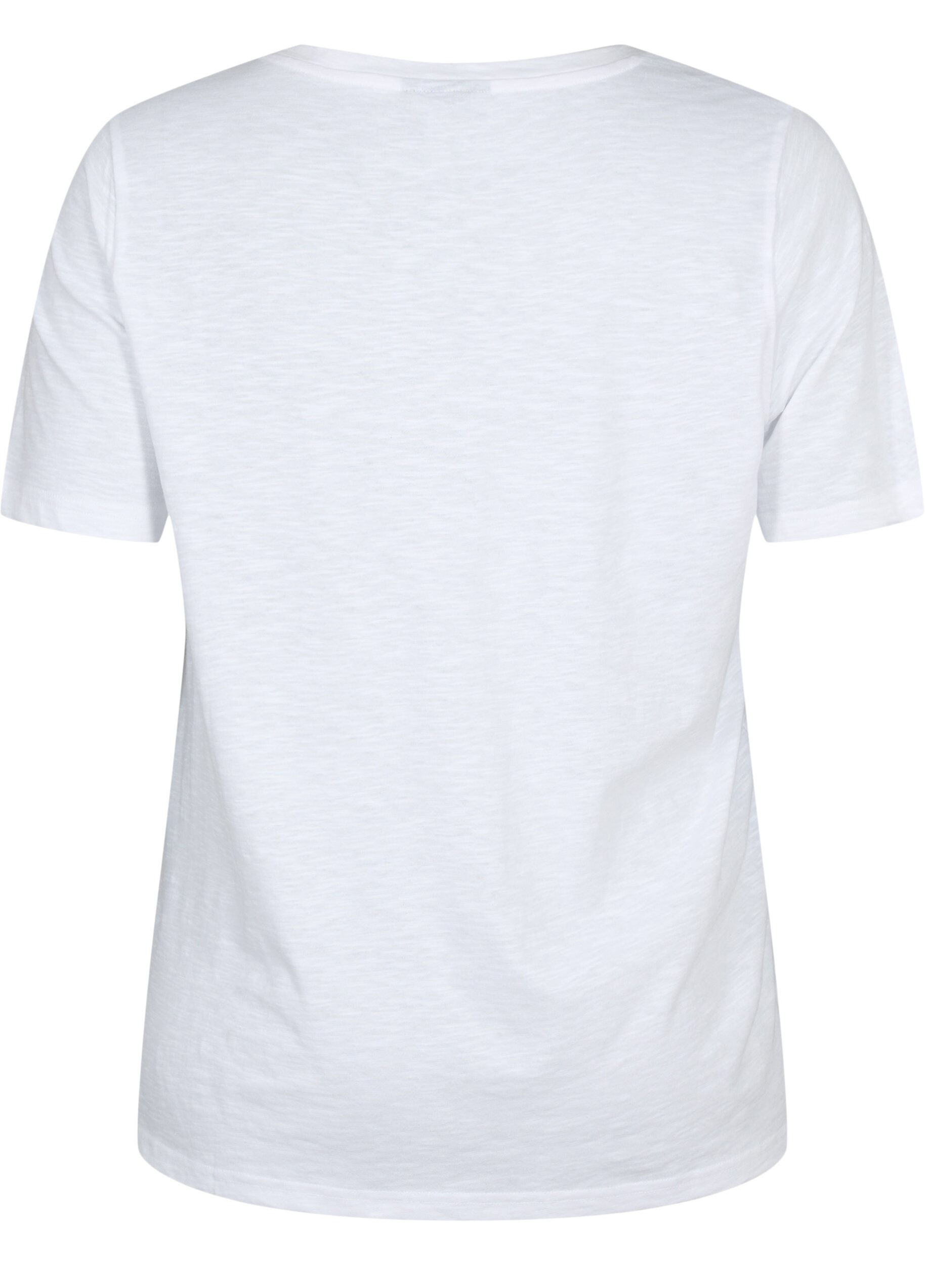 ZizzifashionShort-sleeved basic t-shirt with v-neck, White, Packshot image number 1