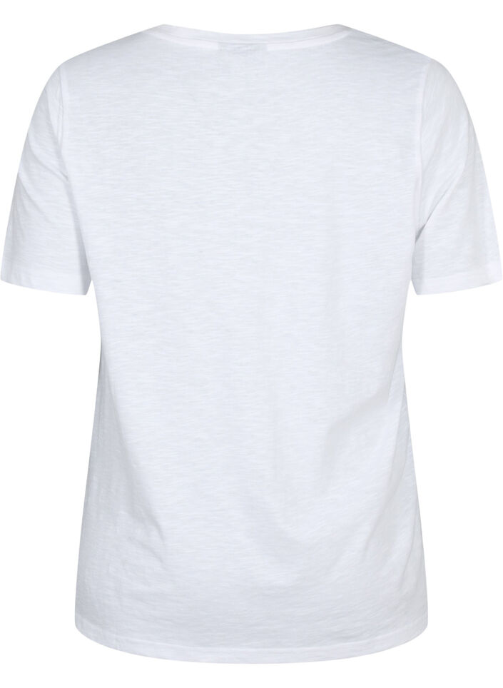 Short-sleeved basic t-shirt with v-neck, White, Packshot image number 1