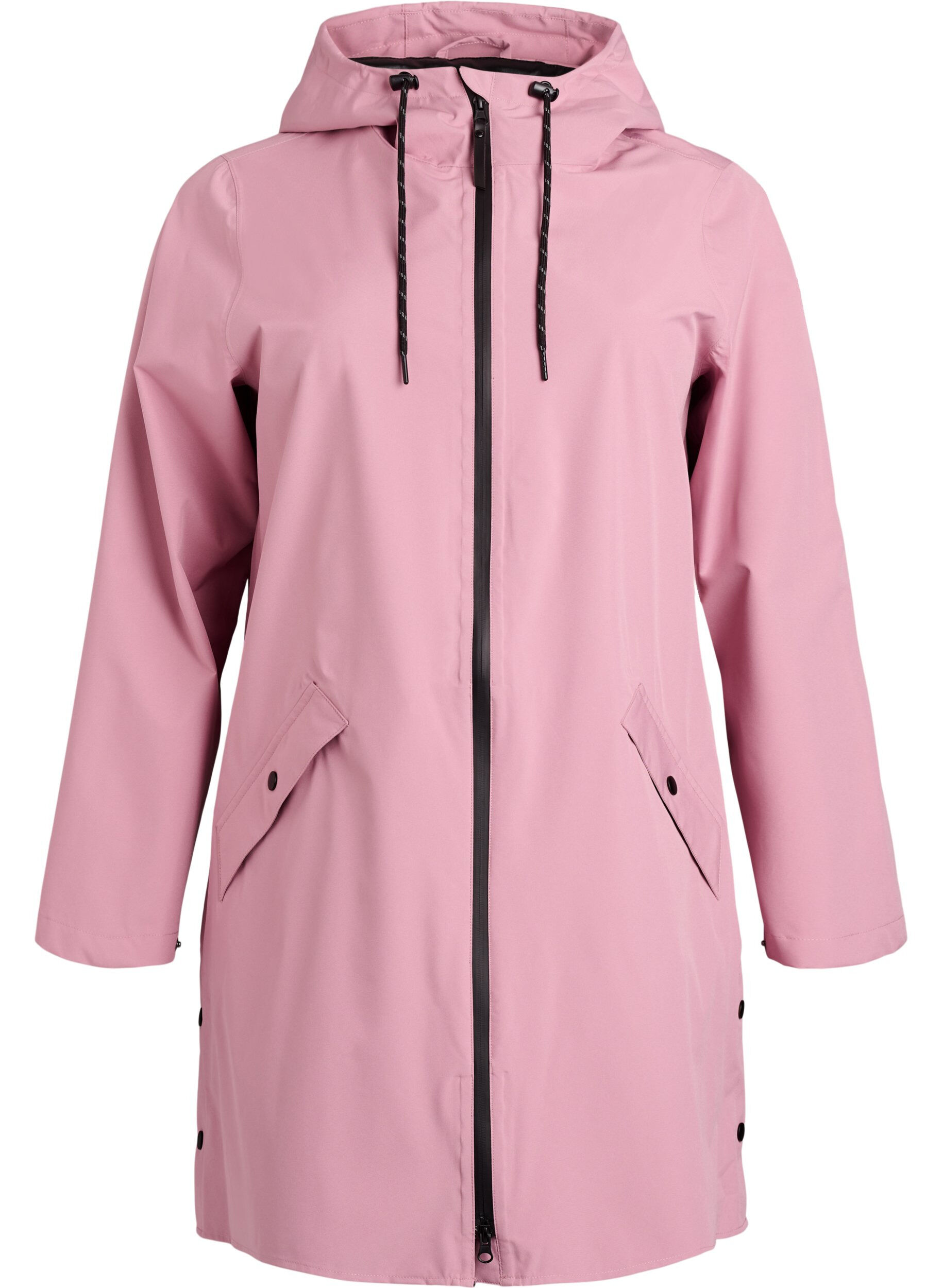 Rain jacket with pockets and a hood