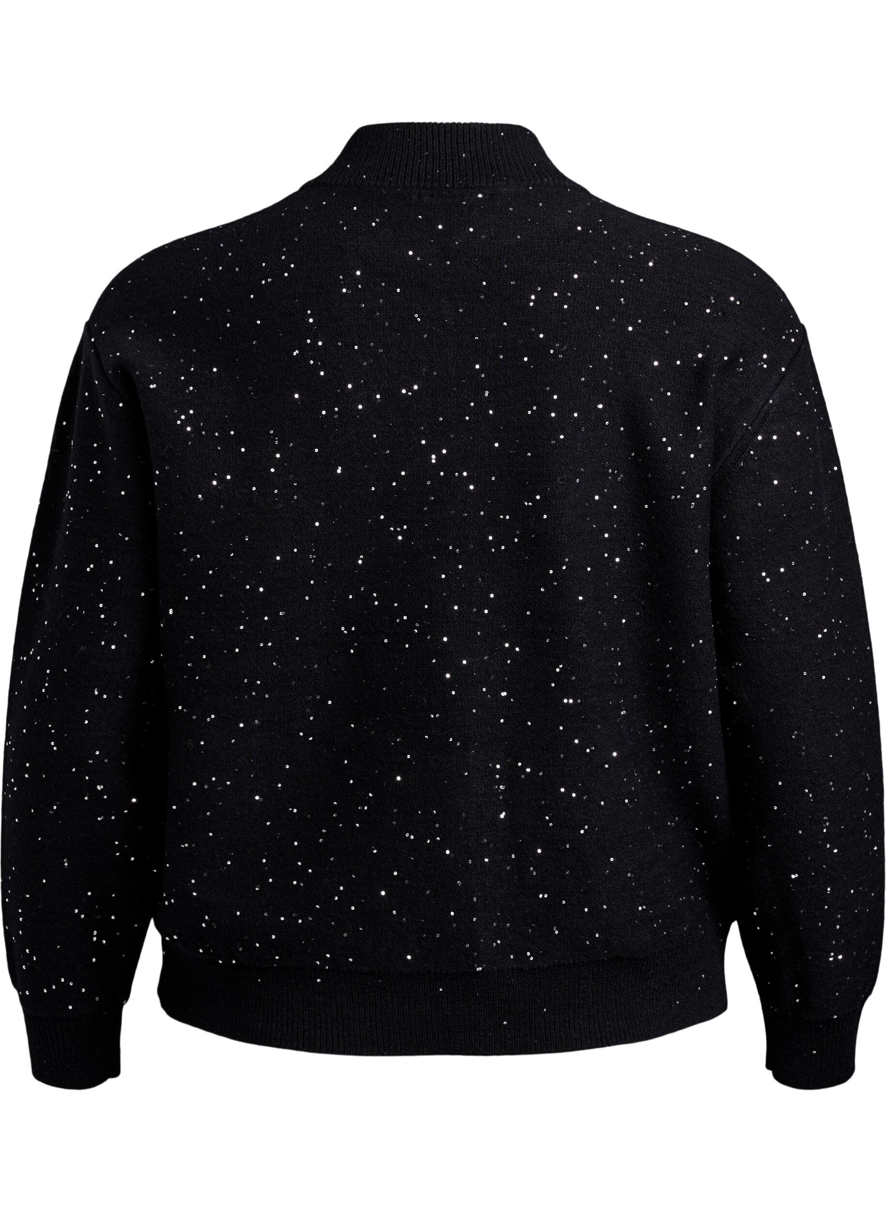 Zizzifashion Cardigan with zipper and sequins, Black, Packshot image number 1