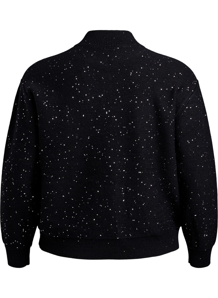 Cardigan with zipper and sequins, Black, Packshot image number 1