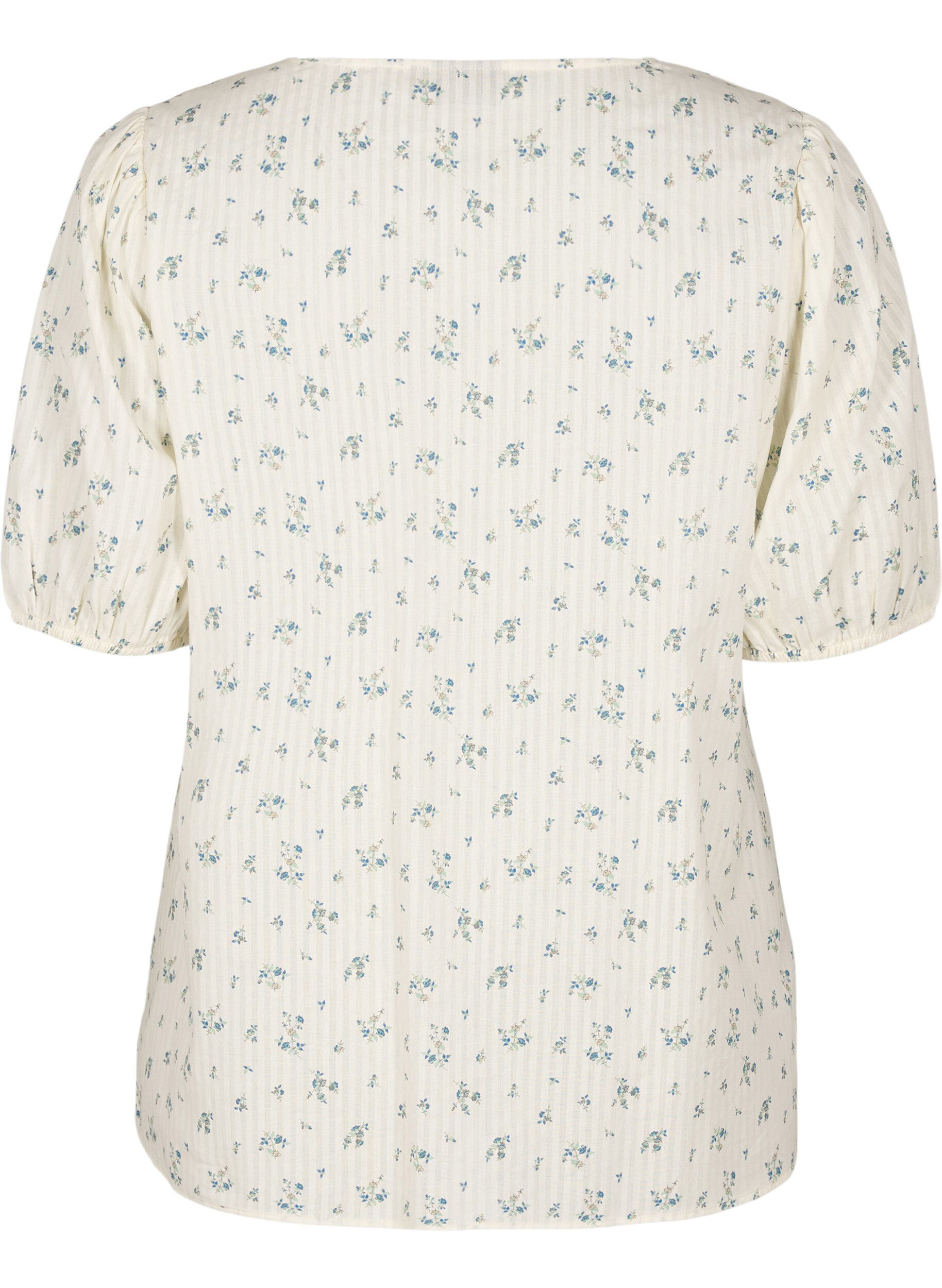 Zizzifashion Blouse with short puff sleeves and ruching detail, White, Packshot image number 1