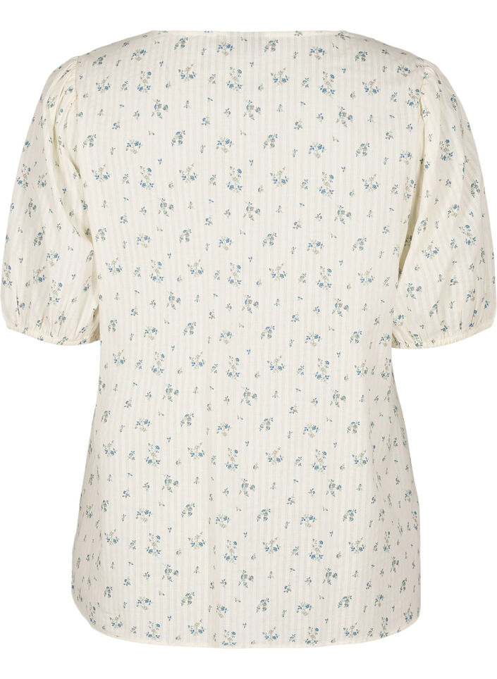 Blouse with short puff sleeves and ruching detail, White, Packshot image number 1