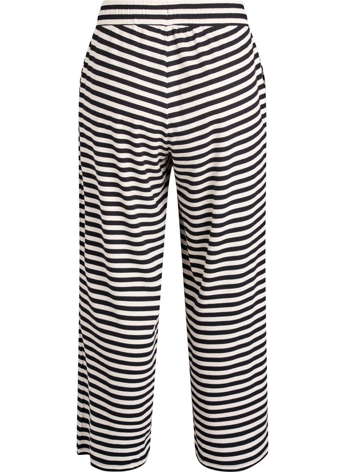 Striped pyjama trousers with a high waist and wide legs, Black, Packshot image number 1