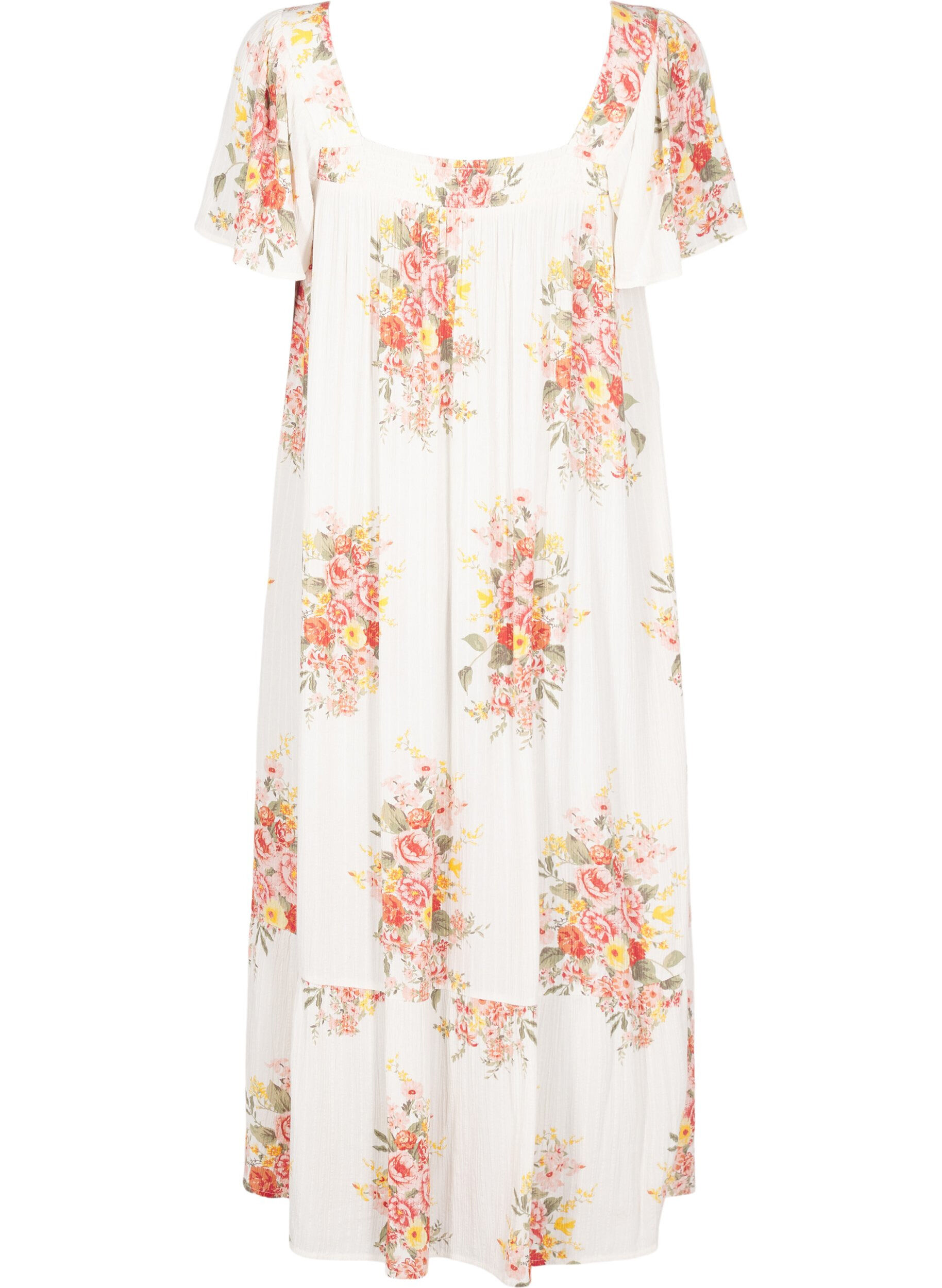 Zizzifashion Long dress with a square neckline and floral motifs, Vanilla, Packshot image number 1