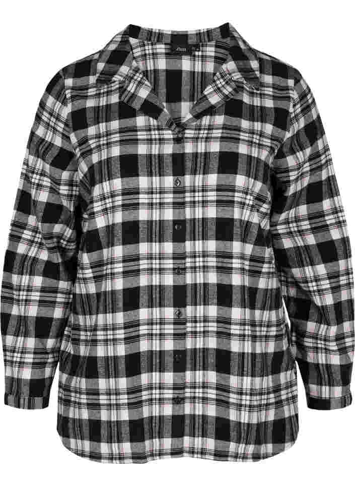 Checked cotton pyjama shirt, Black/Rose Smoke , Packshot image number 0
