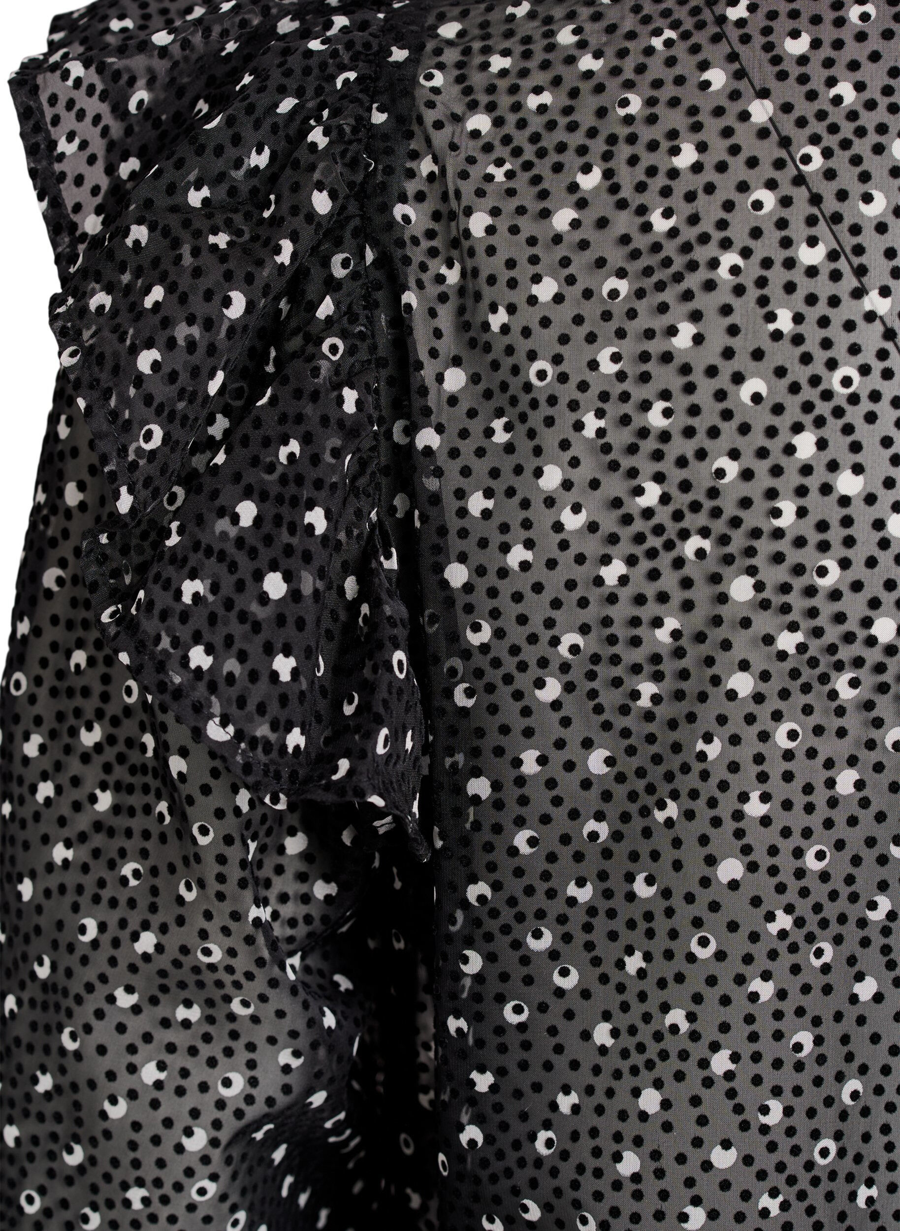 Zizzifashion Chiffon blouse with ruffle details and small dots, Black, Packshot image number 3