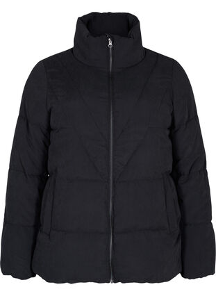 Short winter jacket with zip and high collar, Black, Packshot image number 0