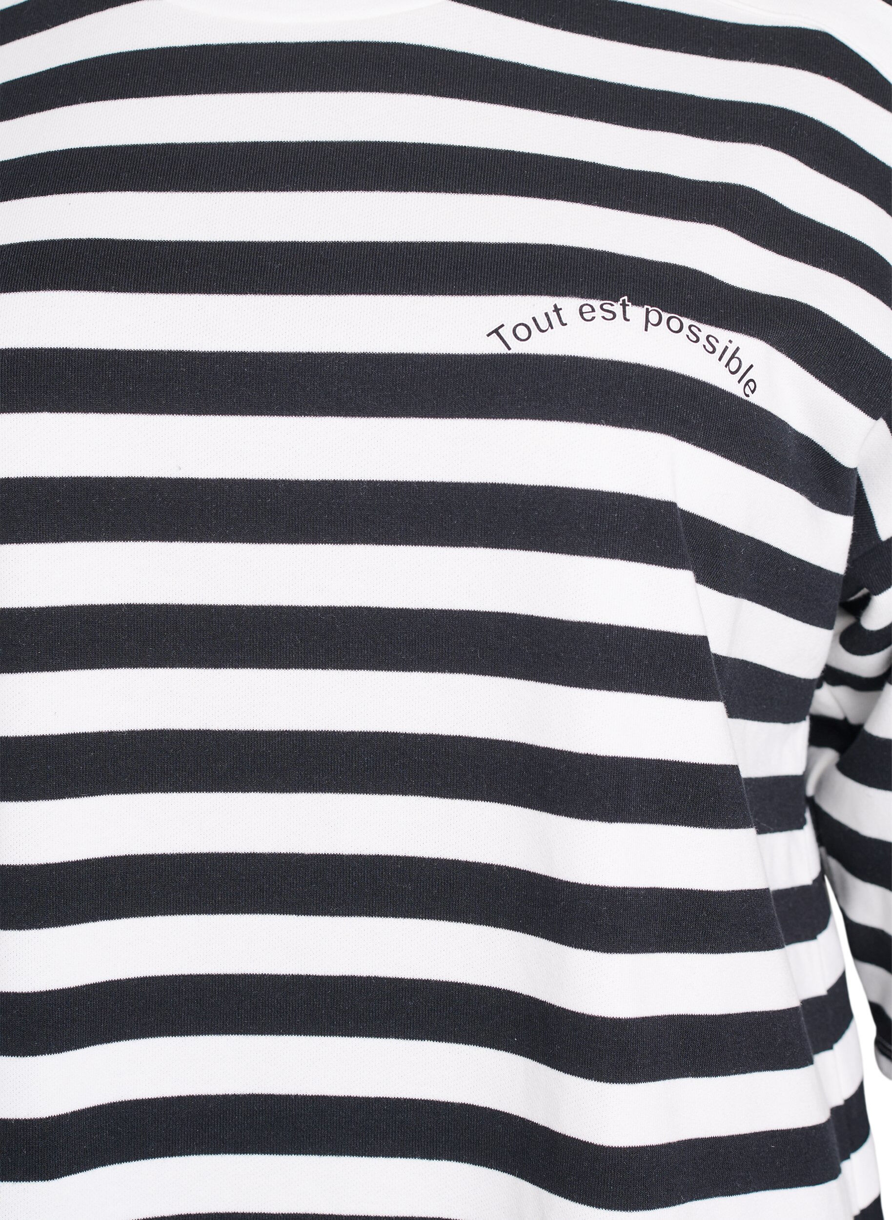 Zizzifashion Striped blouse with 3/4 sleeves and button detail, Black, Packshot image number 2