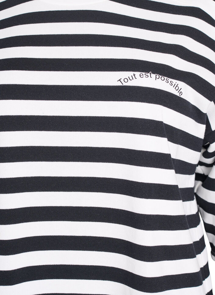 Striped blouse with 3/4 sleeves and button detail, Black, Packshot image number 2