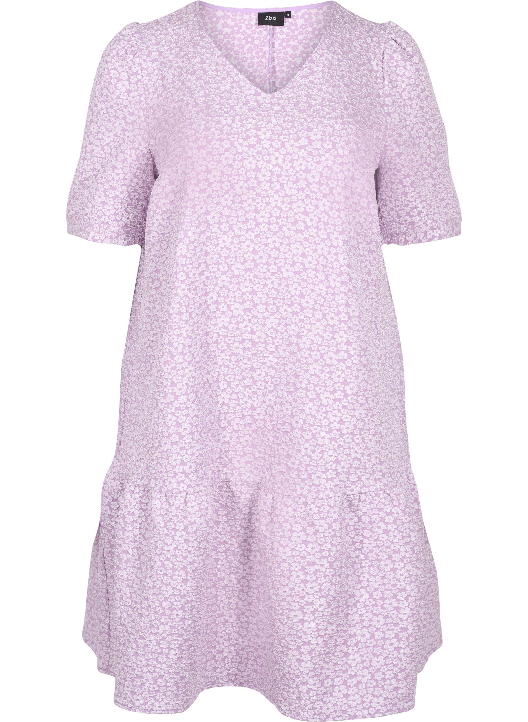 Zizzifashion Short-sleeved v-neck dress with floral texture, Regal Orchid , Packshot image number 0