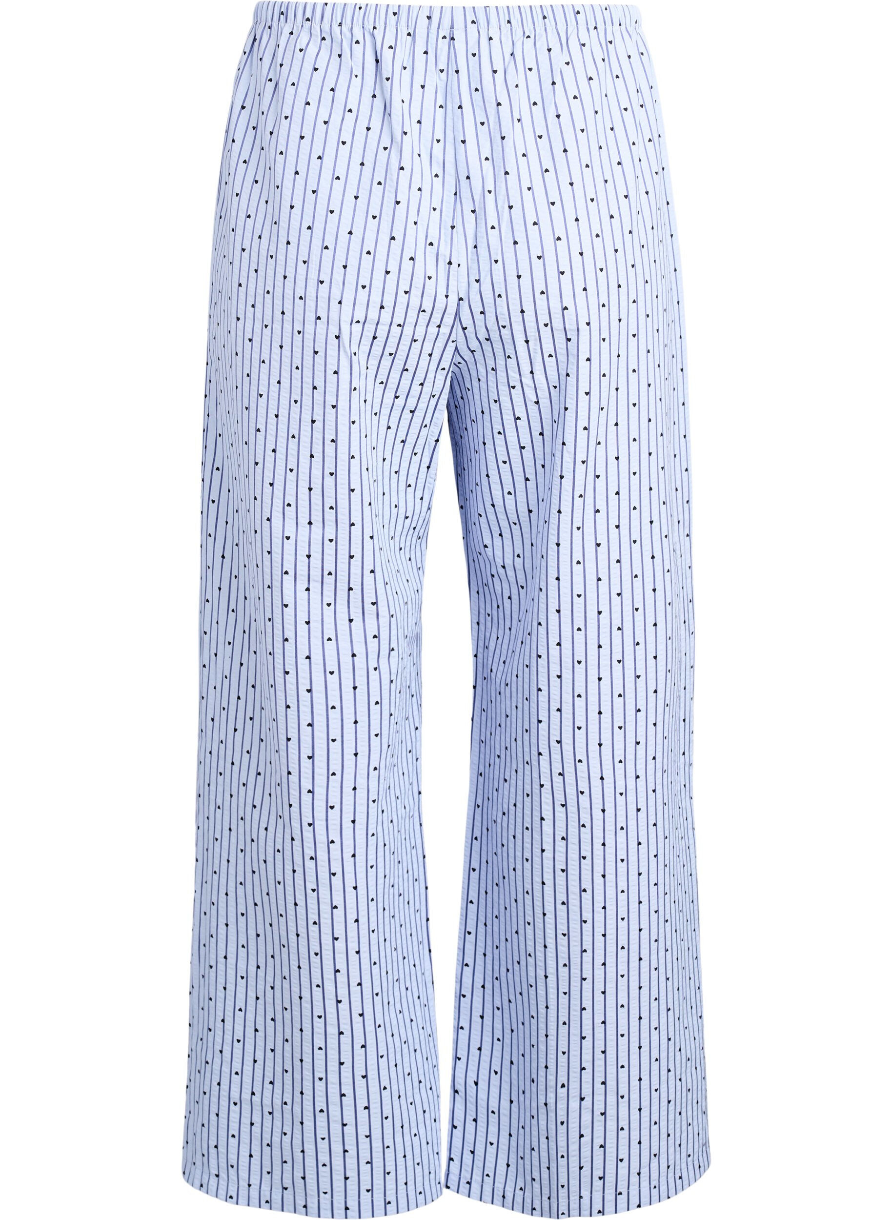 Zizzifashion Loose seersucker pyjama trousers with high waist, Light Blue, Packshot image number 1