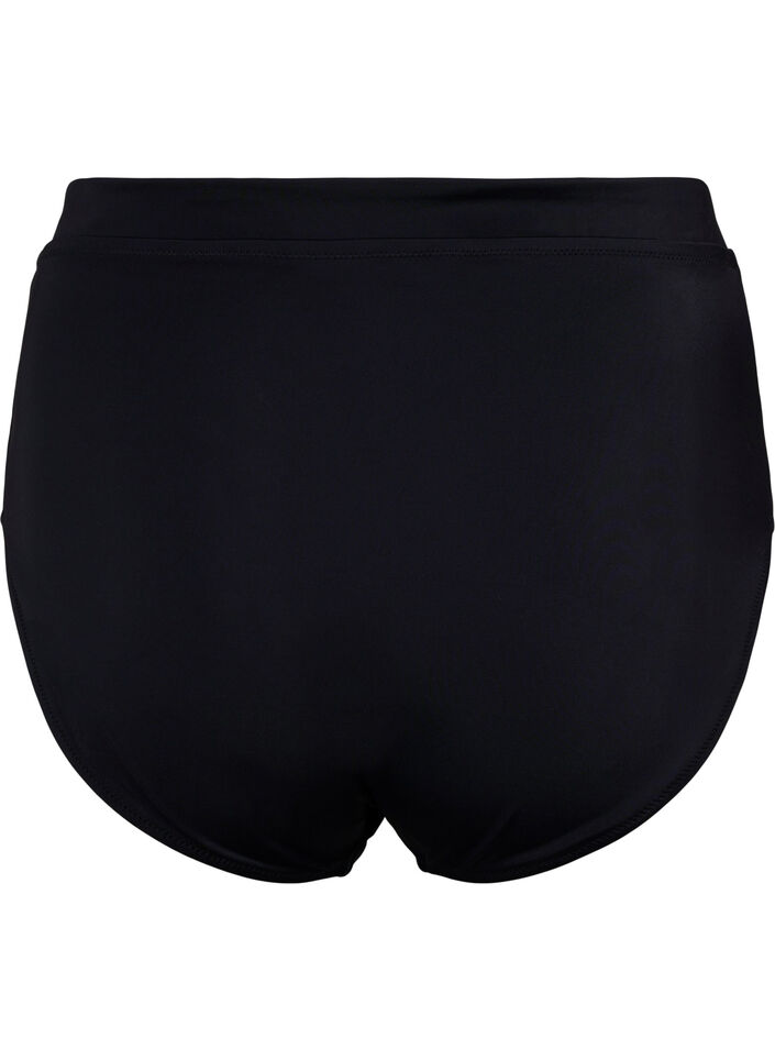 Solid colour bikini bottoms with high waist, Black, Packshot image number 1