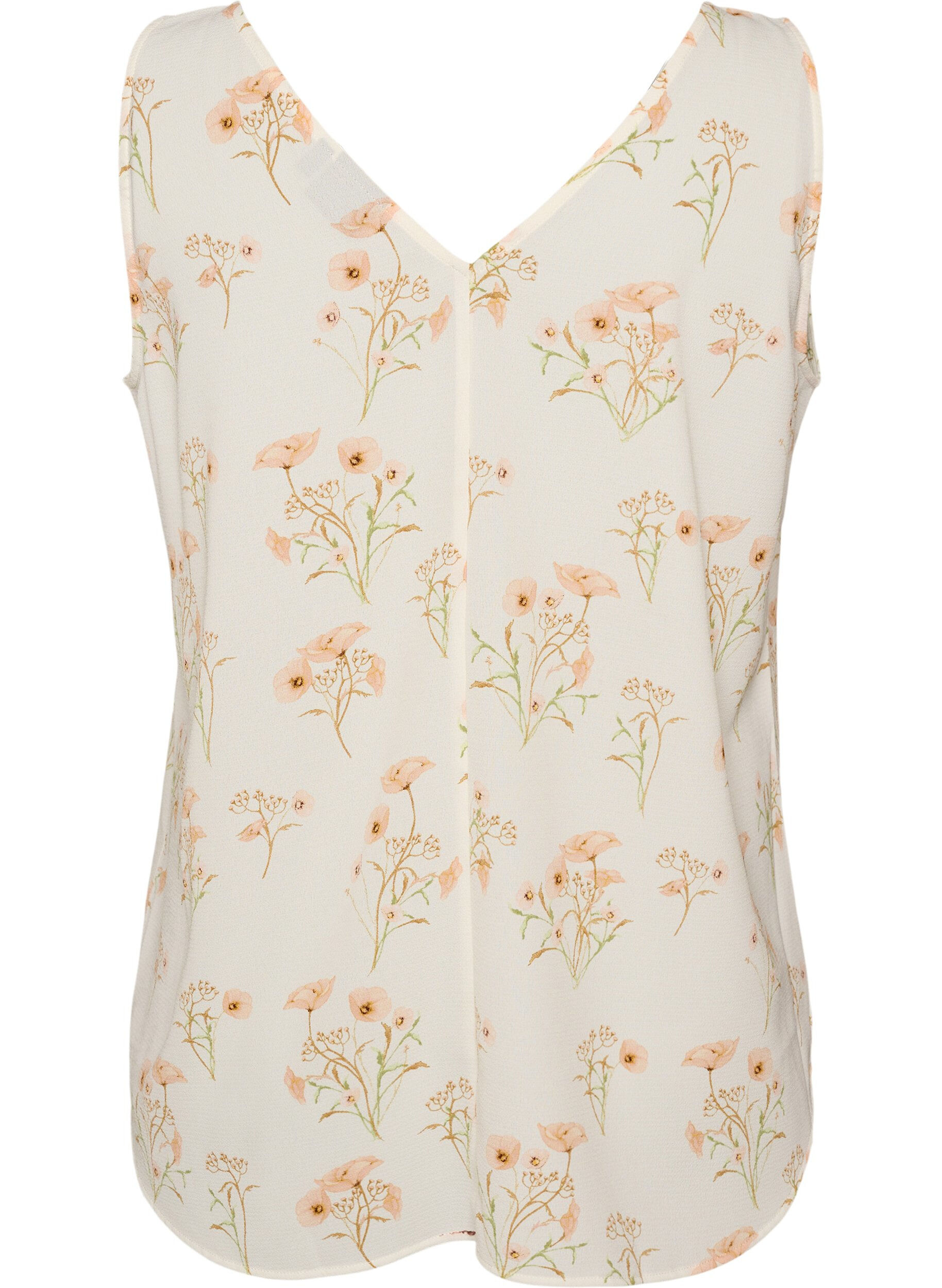 ZizzifashionPrinted top with v-neck, White, Packshot image number 1