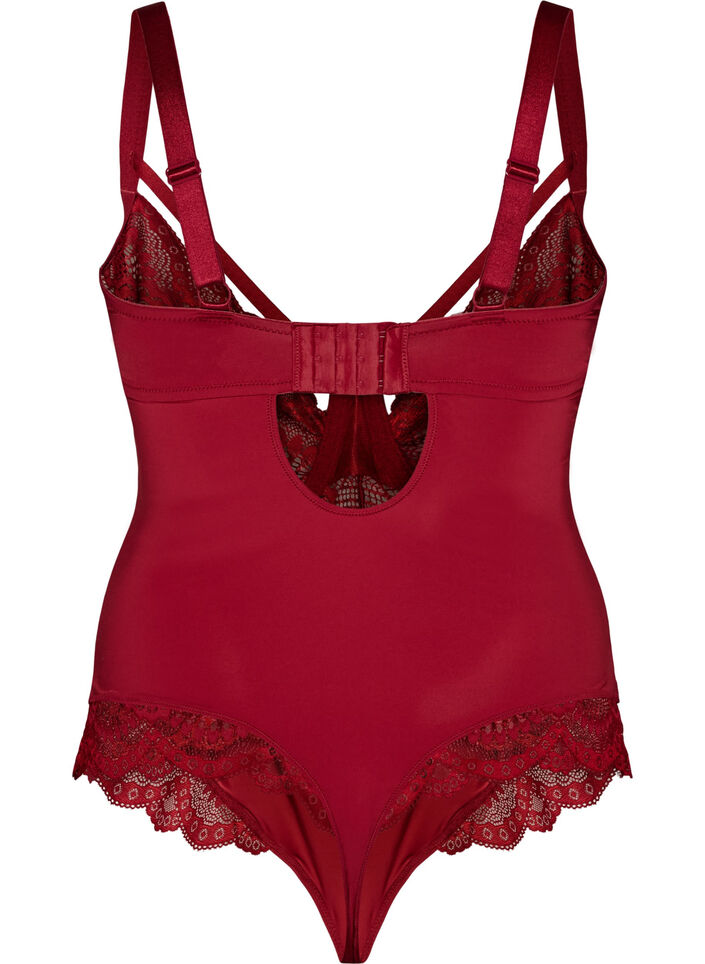 Underwired lace body with strap detail, Red, Packshot image number 1