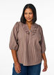 3/4 sleeve blouse in cotton with stripes, Brown, Model image number 0