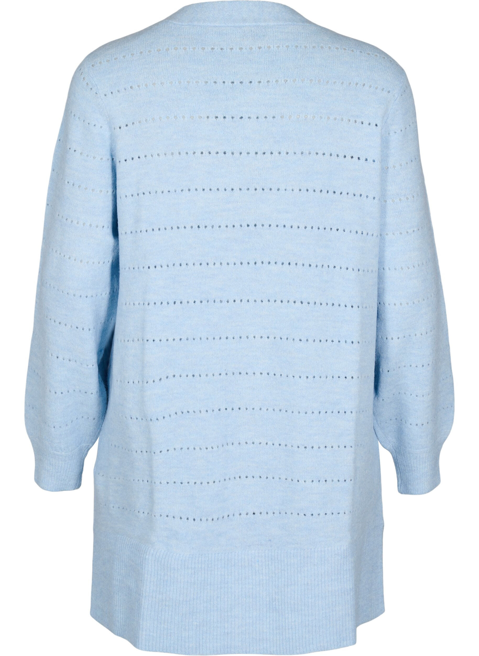 Zizzifashion Long knitted cardigan with a lace pattern, Cashmere Blue Mel., Packshot image number 1