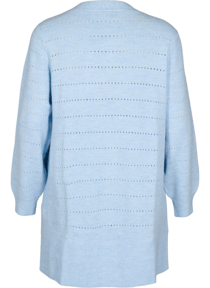 Long knitted cardigan with a lace pattern, Cashmere Blue Mel., Packshot image number 1
