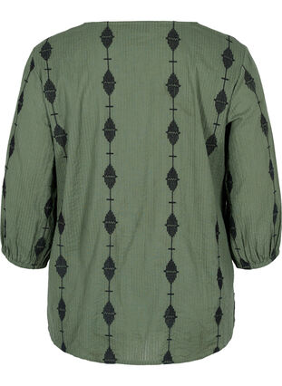 Blouse with pattern, v-neck and 3/4 sleeves, Thyme, Packshot image number 1