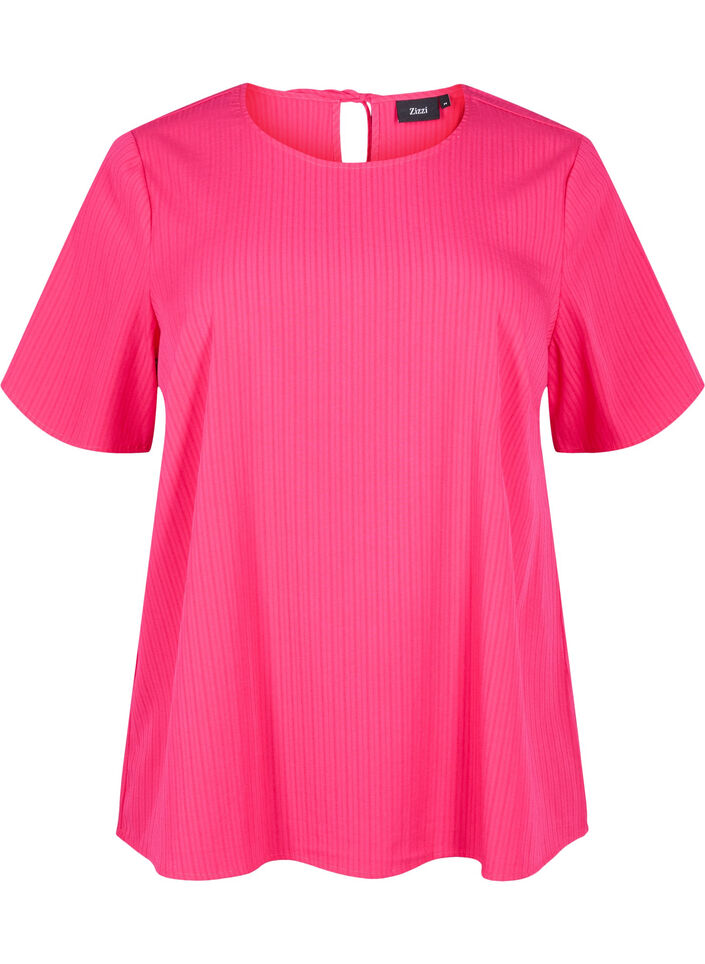 Short-sleeved viscose blouse with ties, Bright Rose, Packshot image number 0