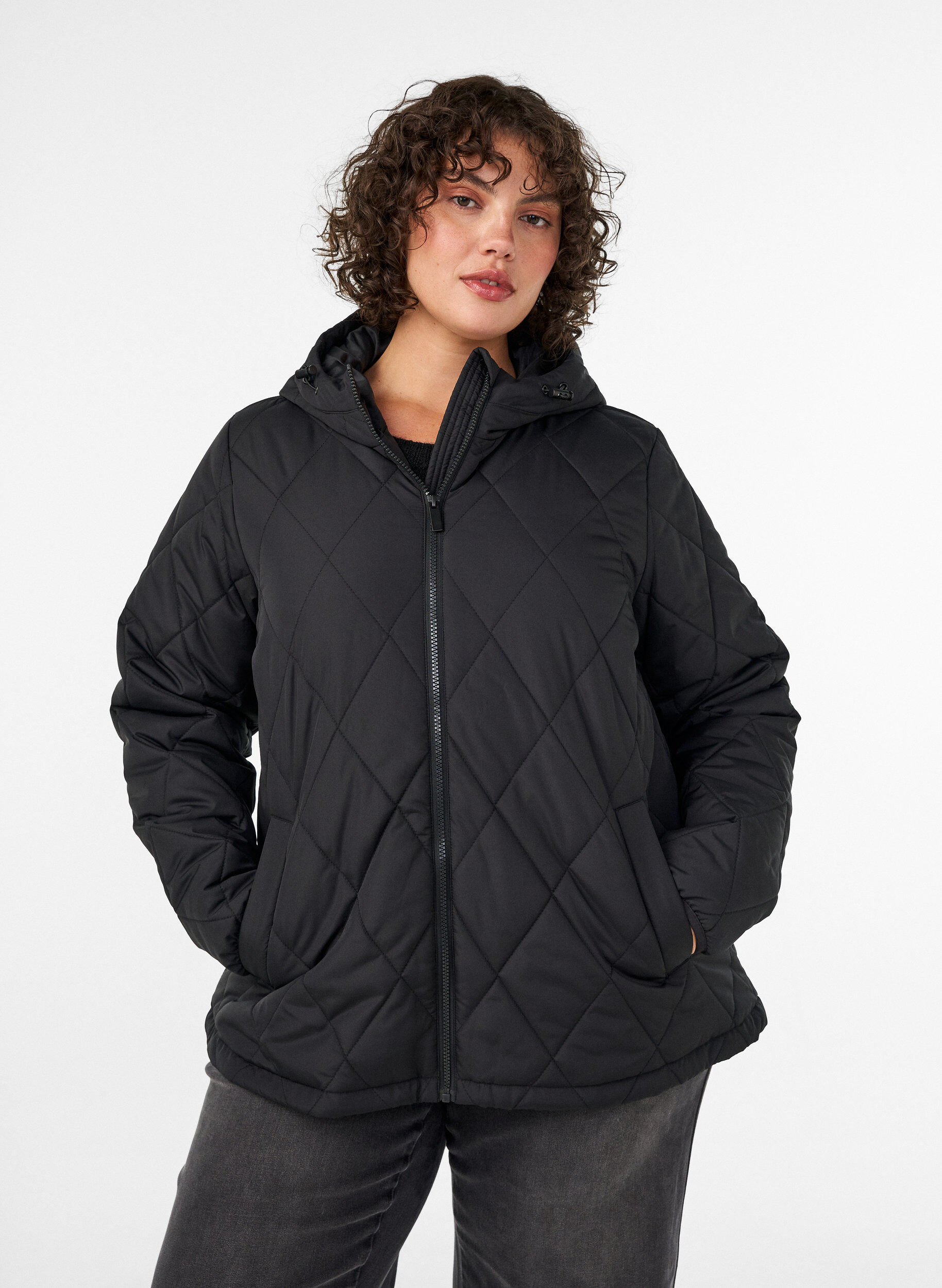 ZizzifashionLightly padded jacket with diamond quilt, Black, Model image number 0
